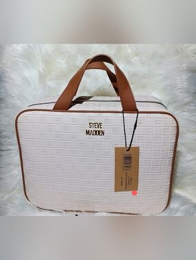 Steve Madden White & Brown Embossed Travel Duffel